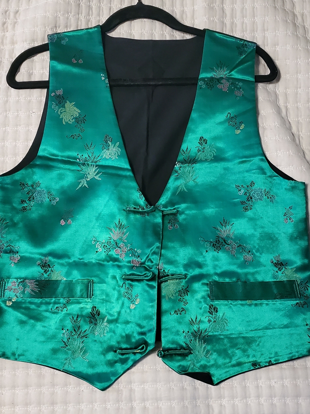 Teal Floral Satin Vest - Classic Formal Waistcoat
